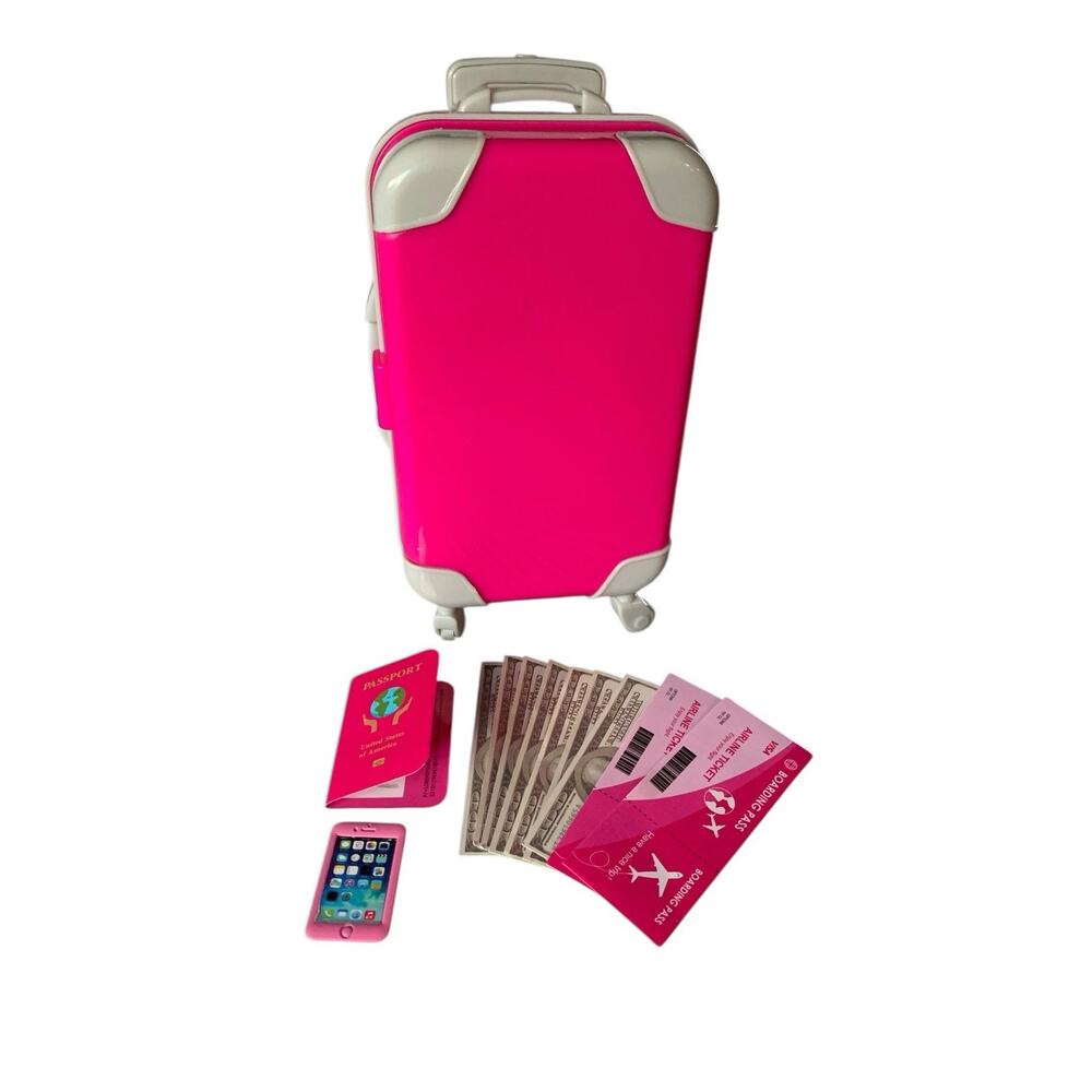 Our Generation American Girl 18" Doll Travel Suitcase Passport Money Set Pink